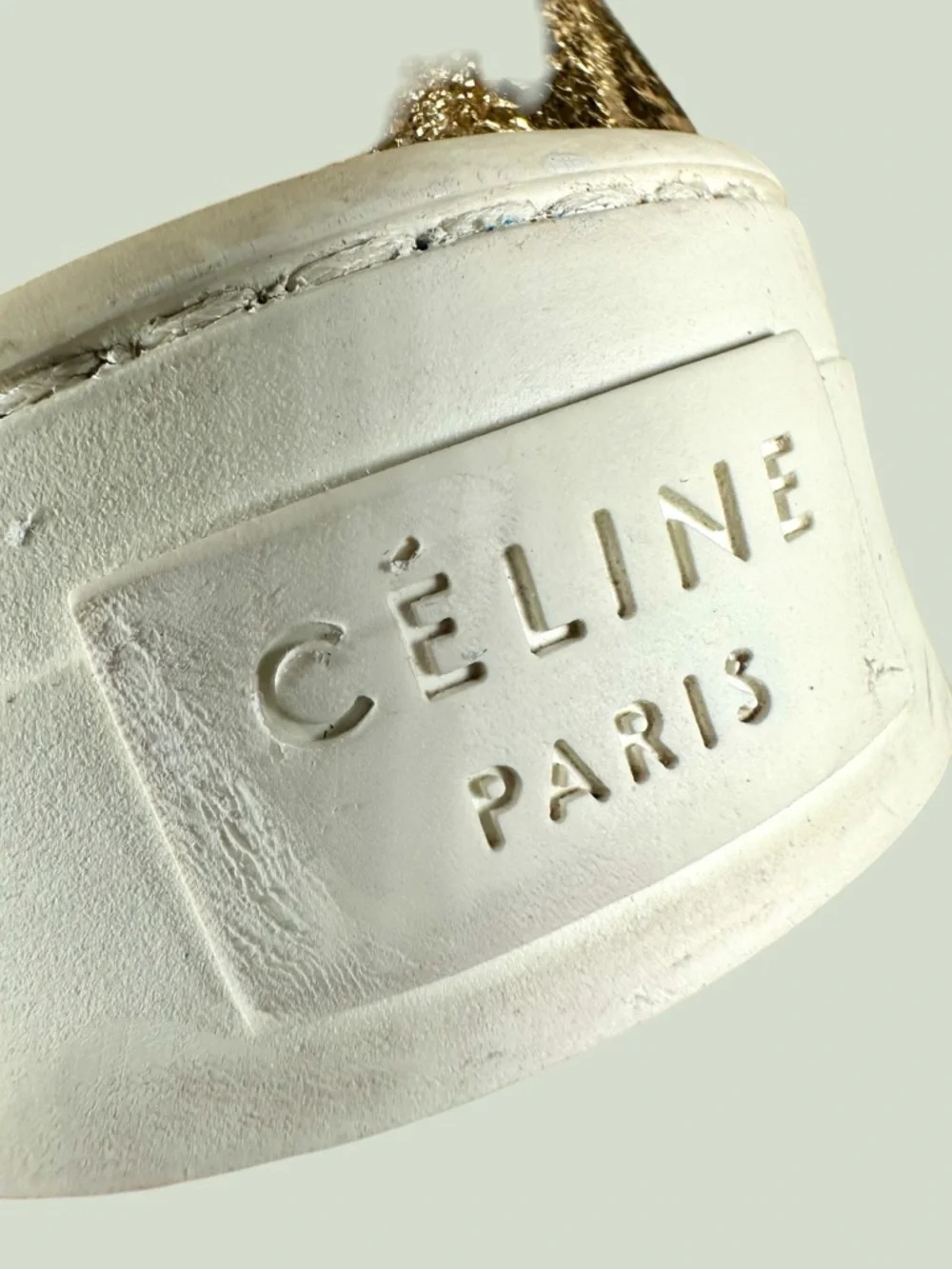 Celine Women’s Phoebe Philo Gold Metallic Crackle Leather Slip-On Sneakers - Picture 9 of 10